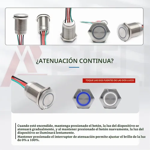 Vista 4 de APIELE Interruptor táctil continuo de 0.748 in con regulador de intensidad LED, interruptor de pestillo CC 6V a 24V LED azul blanco adecuado