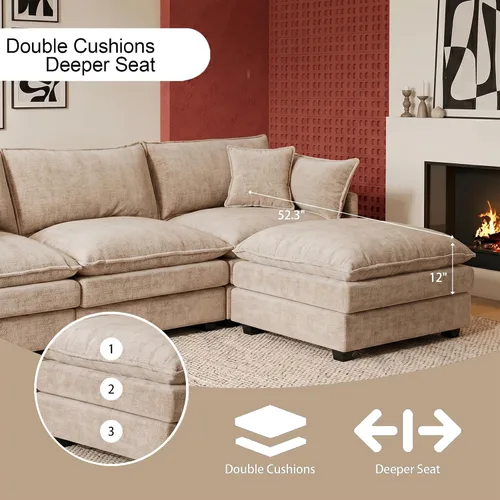 Vista 4 de Sofá modular modular de chenilla Cloud de 102 pulgadas con otomana Café