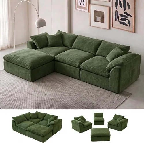 Vista 17 de Sofá seccional de nube sin hueso de 110 pulgadas para sala de estar, sofá modular en forma de L de gran tamaño con otomana, sofá seccional de Gris