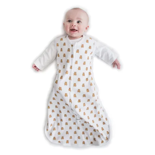 Vista 12 de Amazing Baby Saco de dormir de algodón, manta portátil con cremallera de 2 vías, azul pastel + elefantes pequeños grises, pequeño (0-6 meses)