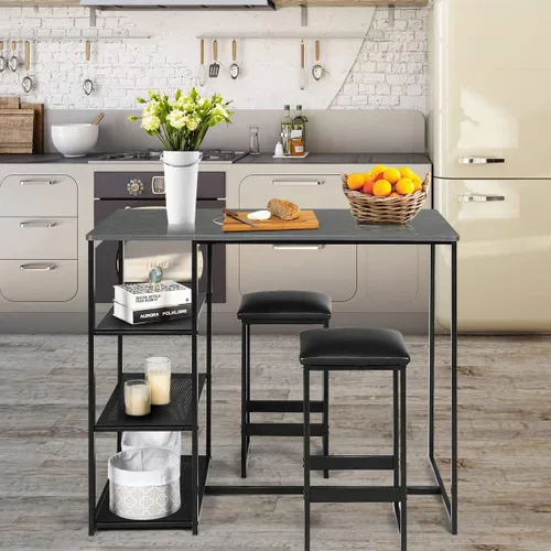 Vista 2 de COSTWAY Juego de comedor de 3 piezas, compacto de 2 sillas y juego de mesa, juego de cocina con mármol sintético rectangular, 3 estantes