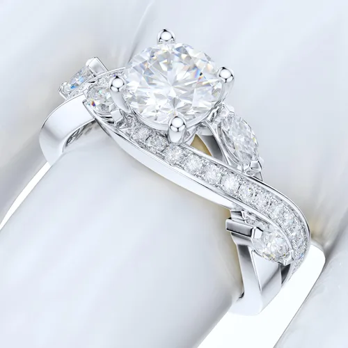 Vista 5 de Sterling Silver Fancy Intersecting Infinity 1CT Simulated Round Brilliant Cut Diamond or Genuine Moissanite Small Marquise Promise Engagement Ring