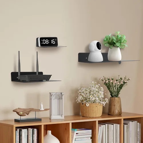 Vista 2 de Estantes flotantes de acero para pared, estante de pared pequeño, adecuado para dormitorio, sala de estar, baño, cocina, oficina