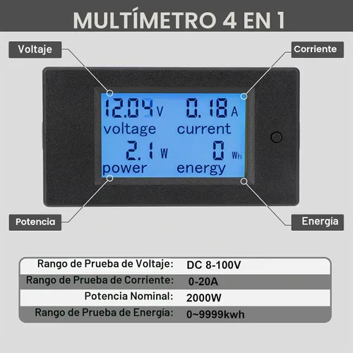 Vista 2 de Polímetro digital de DROK, DC 6.5-100 V, 100 A, medidor de voltaje, amperaje, potencia, pantalla digital LCD para medir la corriente, 1
