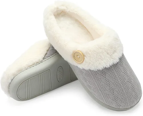 Vista 6 de Chantomoo Womens Slipper Warm Comfy Memory Foam House Slippers Knitted Shoes Faux Fur Lined Anti-Skid Rubber Sole Bedroom Cozy Indoor Outdoor