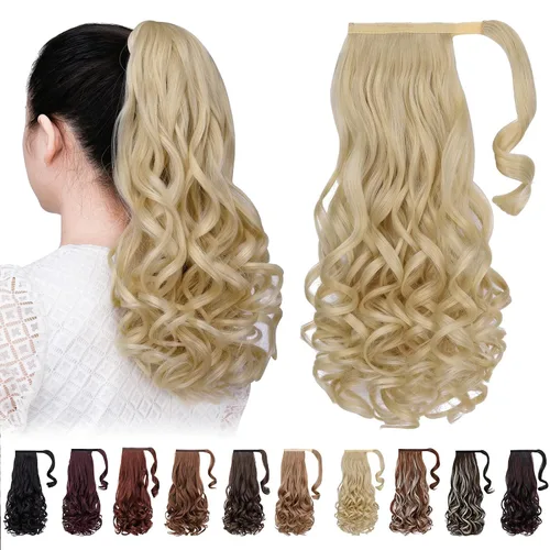 Vista 52 de Extensiones de cabello para cola de caballo, extensión de cola de caballo roja de 16 pulgadas, corta, ondulada, rizada, envolvente, cola de caballo