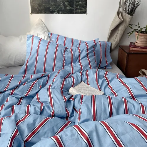 Vista 90 de mixinni Juego de funda de edredón vintage a rayas, tamaño twin, juego de ropa de cama de 3 piezas, 100% algodón lavado, suave y transpirable, funda