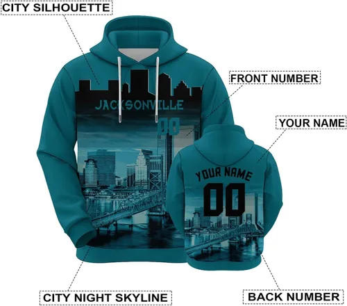 Vista 47 de Custom Football Hoodies City Night Skyline Personalized Sweatshirt Name Number Fan Gift Pullover for Men Women Youth