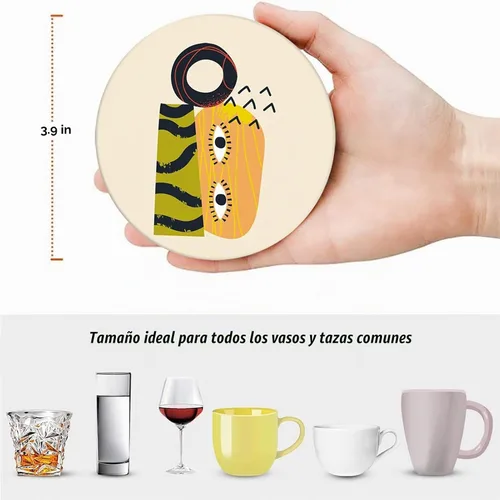 Vista 4 de Britimes Juego de portavasos de mesa para bebidas de 6 piezas, lindo diseño vintage musical retro geométrico absorbente de café redondo de cerámica