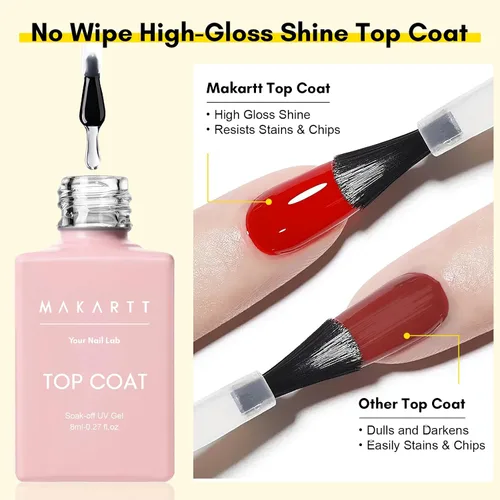 Vista 3 de Kit de capa base y capa superior de gel Makartt: Esmalte de uñas transparente, brillante, sin necesidad de limpieza, resistente a manchas, capa