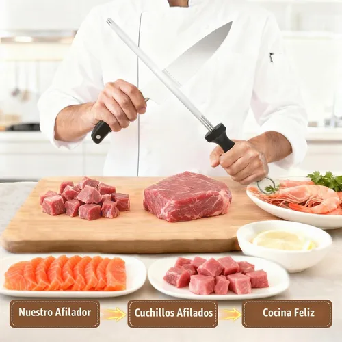 Vista 4 de Varilla de afilar cuchillos profesional de 12 pulgadas, varilla de afilado de alto carbono para afilar el cuchillo rápidamente, afilador
