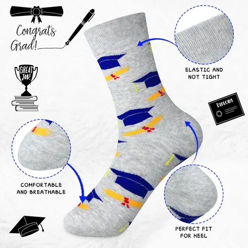 Vista 2 de 5 pares de calcetines de graduación, calcetines de graduación para hombres y mujeres, calcetines de graduación divertidos, tamaño adulto