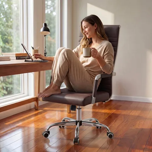 Vista 8 de Furmax Silla de oficina acanalada, respaldo alto, silla ejecutiva de conferencias ejecutiva, silla giratoria ajustable con brazos