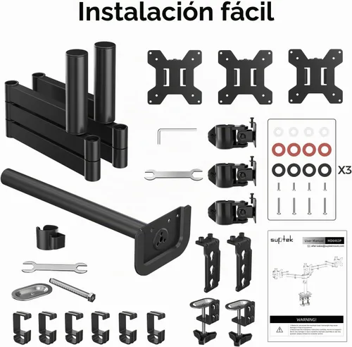 Vista 10 de Suptek Soporte de escritorio triple para monitor LED LCD, soporte resistente totalmente ajustable para 3 / tres pantallas de hasta 27 pulgadas