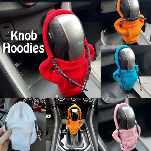 Vista 5 de Osilly Funda para palanca de cambios de automóvil, mini sudadera con capucha y diseño de suéter de moda, protector de perilla de palanca de cambios