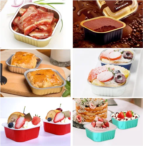 Vista 6 de LNYZQUS Moldes para Mini Pasteles de Cupcake de 5 oz con Tapas, Paquete de 40, Moldes de Papel de Aluminio para Cupcakes, Moldes para Hornear