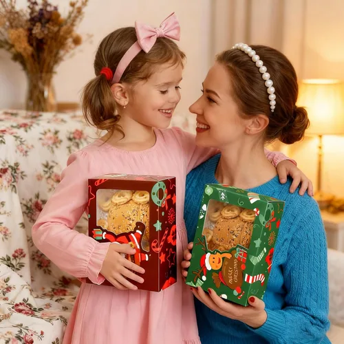 Vista 6 de Paquete de 24 cajas para galletas de Navidad (21x15x7 cm), cajas para regalos navideños, cajas de panadería con ventana para intercambio de regalos