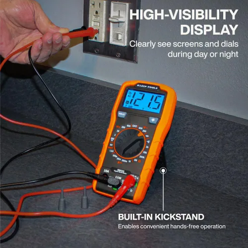 Vista 3 de Klein Tools 80196 Kit de multímetro digital con estuche, probador de voltaje CA/CC de rango manual de 600V, prueba baterías, corriente, resistencia