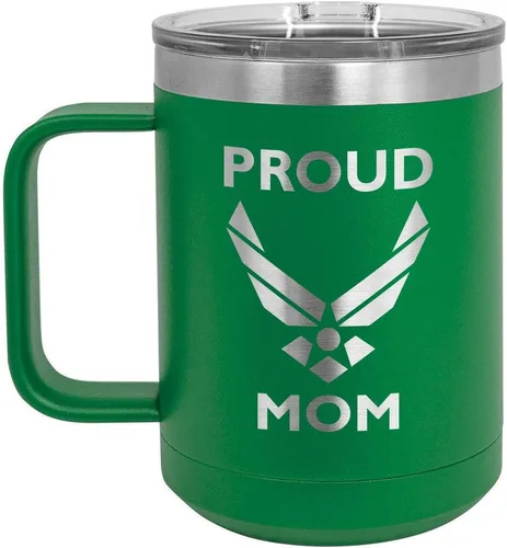Vista 10 de PROUD AIR FORCE MOM BLACK Taza de café de 15 oz con tapa deslizante Taza de café de viaje aislada Ideas de regalo del día de la madre de hijo