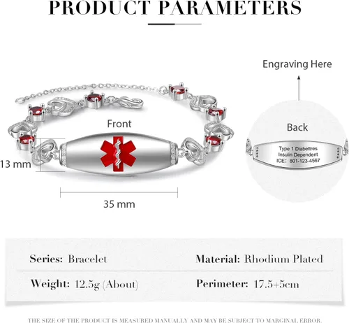 Vista 2 de Pulseras de identificación médica personalizadas de acero inoxidable para mujeres