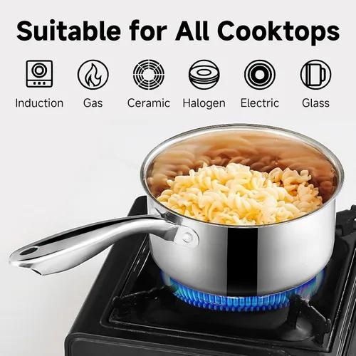 Vista 3 de SLOTTET Juego de Cacerolas de Acero Inoxidable de 1 Cuarto y 2 Cuartos con Tapa, 4 Piezas Cacerolas Antiadherentes, Ollas de Cocina Pequeñas