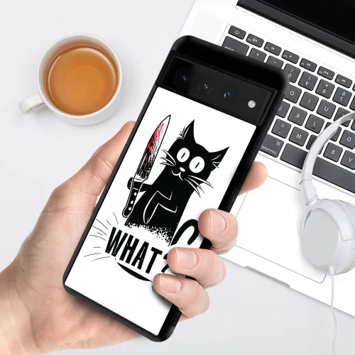 Vista 6 de CARLOCA Funda compatible con Google Pixel 7 Pro, Angry Cat Knife What Pattern Ultra Protección a prueba de golpes de silicona suave TPU