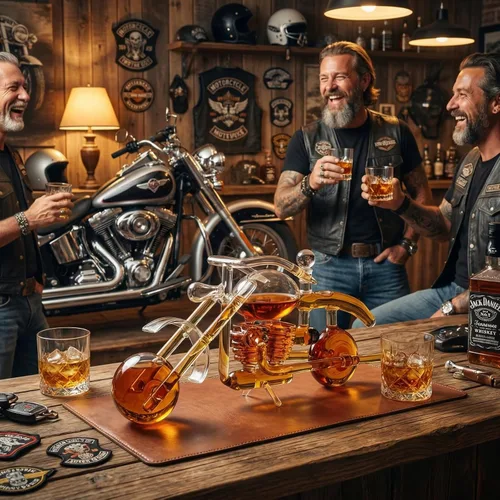 Vista 7 de Juego de decantador de whisky y vino en forma de motocicleta con regalos de motocicleta, regalos de moto, dispensador para vino, whisky escocés