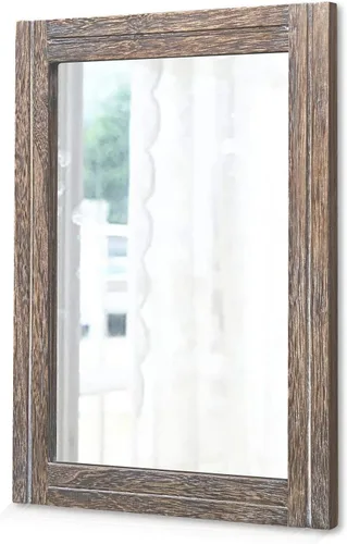 Vista 11 de AAZZKANG Espejo de pared rústico con marco de madera rectangular para colgar en casa de campo o baño, sala de estar o dormitorio decoración
