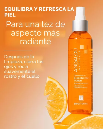 Vista 4 de Andalou Naturals Tónico facial iluminador clementina + vitamina C, tóner hidratante para equilibrar y refrescar la piel, con complejo de células