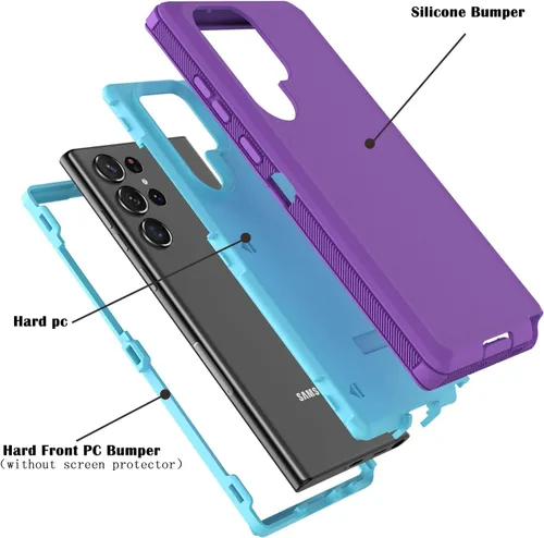 Vista 2 de Funda para Samsung Galaxy S22 Ultra de 6.8 pulgadas, triple capa de alta resistencia, protección contra caídas a prueba de golpes, funda protectora