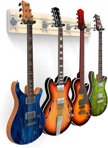 Vista 15 de DLDIRECT DiamondLife - Soporte de pared para guitarra color rojo cereza de 48 pulgadas, 3 perchas cromadas con bloqueo de seguridad acolchado
