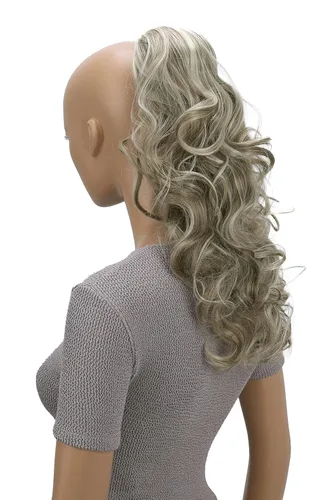 Vista 4 de CAISHA Extensiones de cola de caballo de 18 pulgadas, voluminosas, onduladas, marrón ceniza, mezcla de rubio claro PH35