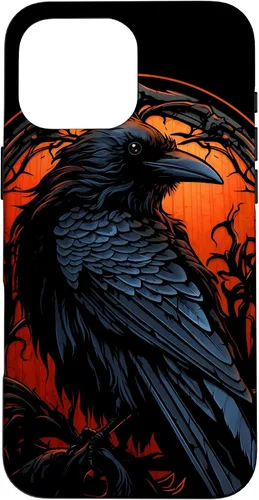 Vista 19 de Funda estética oscura para iPhone 17, diseño de cuervo gótico, diseño de pájaro de cuervo y pájaro oculto