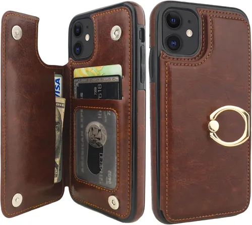 Vista 13 de ONETOP Funda tipo cartera para iPhone 11 con tarjetero de crédito, color Negro