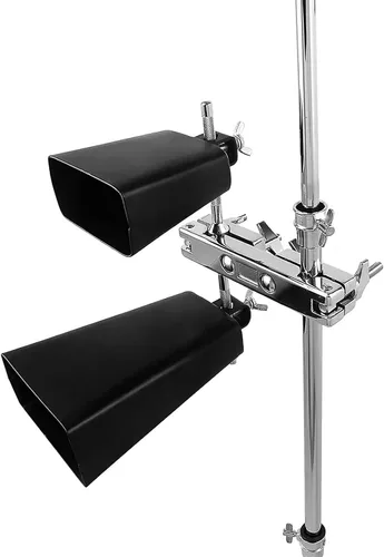 Vista 4 de Instrumento de cencerro de acero de 4 pulgadas con palo Música Campana de vaca fabricantes de ruido Metal Musical mano Percusión Negro Vaca