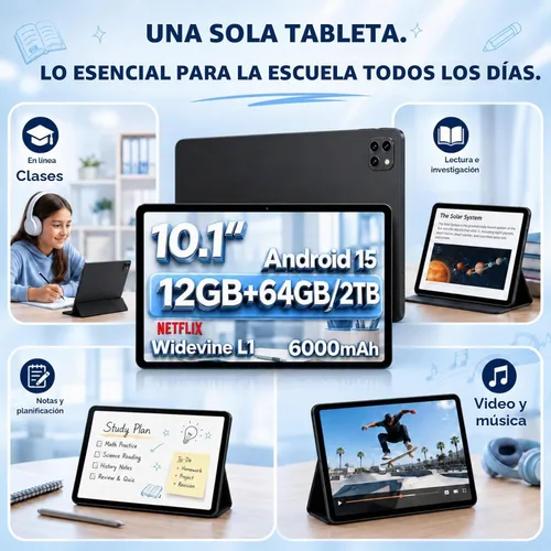 Vista 6 de Tablet Android 15 de 10.1 pulgadas, Octa-core 12 GB de RAM + 64 GB + Negro