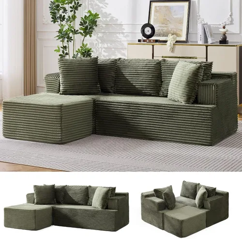 Vista 10 de Korser Sofás deshuesados para sala de estar, sofá de nube seccional con otomano, sofá en forma de L con asiento profundo de pana mullido y cómodo
