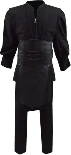 Vista 4 de Disfraz de Darth Maul para niños, túnica negra Jedi, conjunto completo de uniforme de Darth con capucha, traje de Halloween y cosplay