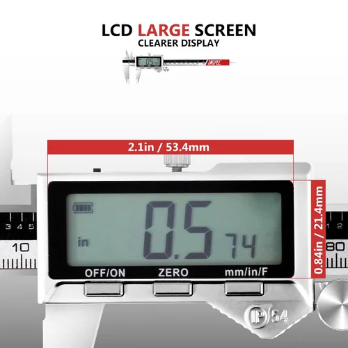 Vista 4 de Calibres recargables de 6 pulgadas, calibrador digital de acero inoxidable, micrómetro electrónico con pantalla LCD grande, conversión