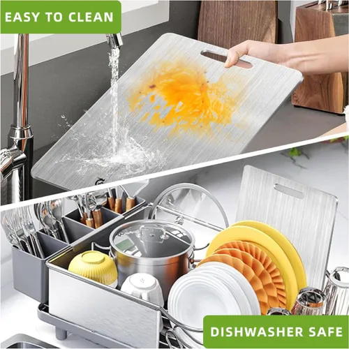 Vista 3 de Tabla de cortar de titanio para cocina, tabla de cortar de titanio, fácil de limpiar, de doble cara, duradera de grado alimenticio, tabla de cortar