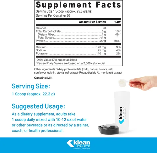 Vista 2 de Klean Athlete Klean Isolate - Aislado de proteína de suero - Proteína diaria y aminoácidos - Ingesta para la integridad muscular* - Certificado NSF