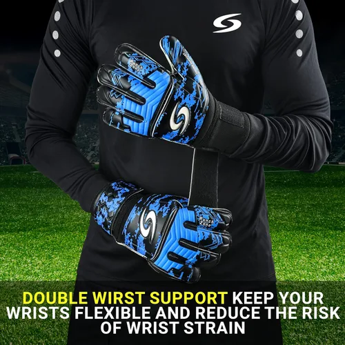 Vista 4 de Sporia Guantes de portero para adultos y jóvenes, guantes de portero de fútbol transpirables con protector de 5 dedos y fuerte soporte de muñeca