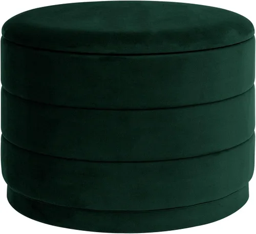 Vista 17 de Otomana redonda de terciopelo de 15.4 pulgadas con tapa reversible, reposapiés otomano circular tapizado con almacenamiento oculto, reposapiés Negro
