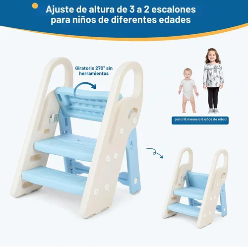 Vista 2 de Onasti Taburete plegable para niños pequeños para lavabo de baño, taburete ajustable de 3 pasos para niños, taburete de entrenamiento para orinal