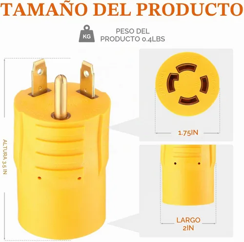 Vista 7 de Kanayu NEMA TT-30P a L14-30R Adaptador de interruptor de transferencia de Amarillo