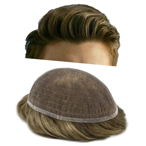 Vista 22 de Completo suizo encaje tupé para hombres pieza de pelo real sistema de reemplazo de cabello humano para hombres Toupee Hairpieces para hombres 7x9