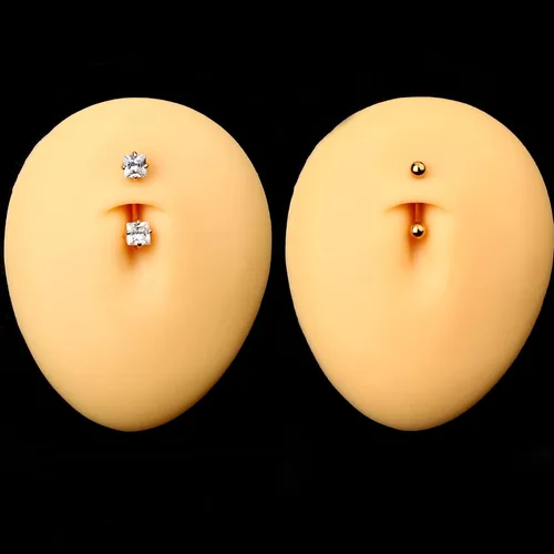 Vista 5 de JEWSEEN Paquete de 2 anillos de ombligo de tamaño pequeño de 056oz de acero quirúrgico cuadrados AAA circonita cúbica anillos de ombligo curvos