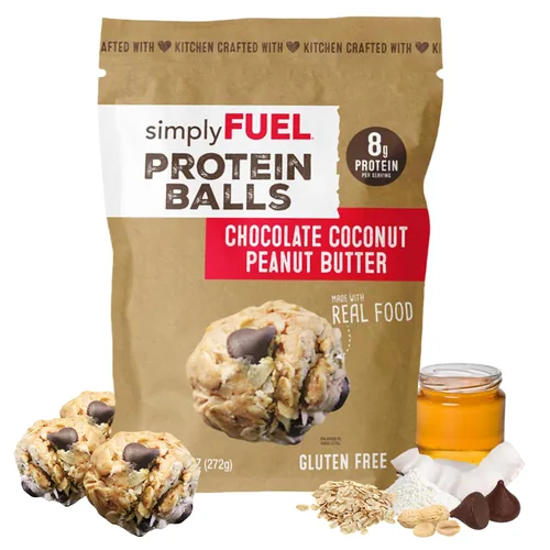 Vista 12 de simplyFUEL - Bolas de proteína de alimentos integrales con probióticos, bocadillos de chocolate y almendras y coco, 0.28 oz de proteína, bolas
