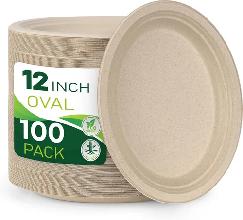 Vista 15 de 150 platos de papel marrón 100% compostables de 10 pulgadas, platos desechables resistentes de 3 compartimentos, platos seccionales ecológicos