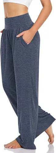 Vista 2 de UEU - Pantalones de yoga para mujer, holgados, informales, de pierna ancha, pantalones cómodos de cintura alta y con bolsillos para deportes